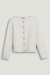 Cropped Pearl-Button Crewneck Cardigan